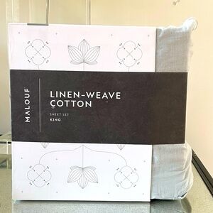 Malouf Linen-Weave Cotton King Sheet Set Fog Brand New